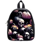 Halloween party skulls, Demonic pumpkins pattern School Bag (Small) Front