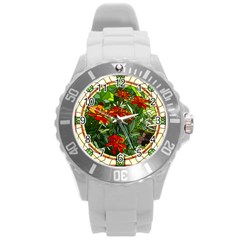 Flower Stained Glass Window Round Plastic Sport Watch (l) by Jancukart