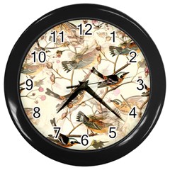 Birds Perched Birds Pattern Design Seamless Wall Clock (black) by Wegoenart