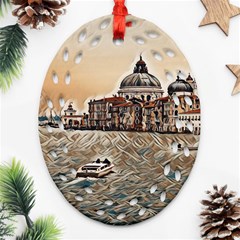 Boat In Venice San Mark`s Basilica - Italian Tour Vintage Oval Filigree Ornament (two Sides) by ConteMonfrey