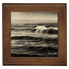 Sea Ocean Waves Sunset Sunrise Rough Seas Nature Black White Framed Tile by danenraven