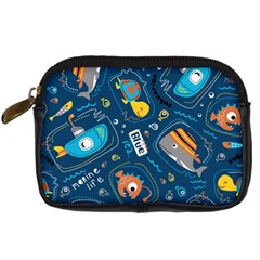 Seamless Pattern Vector Submarine With Sea Animals Cartoon Digital Camera Leather Case by Pakemis