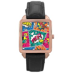 Comic Colorful Seamless Pattern Rose Gold Leather Watch  by Pakemis