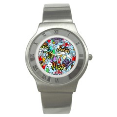 Graffiti Characters Seamless Patterns Stainless Steel Watch by Pakemis