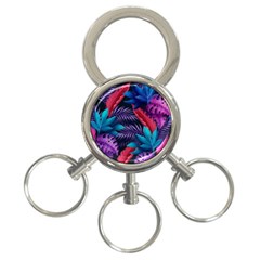 Background With Violet Blue Tropical Leaves 3-ring Key Chain by Pakemis