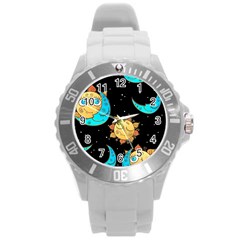 Seamless Pattern With Sun Moon Children Round Plastic Sport Watch (l) by Pakemis