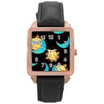 Seamless Pattern With Sun Moon Children Rose Gold Leather Watch  Front