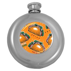 Seamless Pattern With Taco Round Hip Flask (5 Oz) by Pakemis