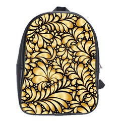 Damask-teardrop-gold-ornament-seamless-pattern School Bag (large) by Pakemis