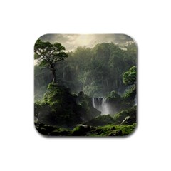 Waterfall River Fantasy Dream Planet Matte Rubber Square Coaster (4 Pack) by Uceng