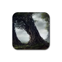 Trees Forest Woods Drawing Fantasy Dream Rubber Coaster (square) by Uceng