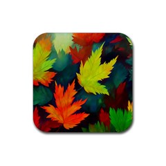 Leaves Foliage Autumn Nature Forest Fall Rubber Coaster (square) by Uceng