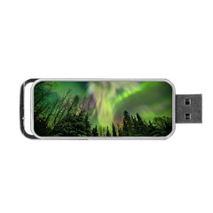 Aurora Borealis In Sky Over Forest Portable Usb Flash (two Sides) by danenraven