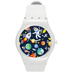 Space Galaxy Seamless Background Round Plastic Sport Watch (m) by Jancukart