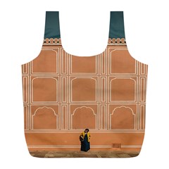 Person Stands By Tall Orange Wall And Looks- Up Full Print Recycle Bag (l) by artworkshop