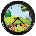 Mother And Daughter Yoga Art Celebrating Motherhood And Bond Between Mom And Daughter. Wall Clock (Black) Front