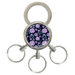 Elegant Purple Pink Peonies In Dark Blue Background 3-ring Key Chain by augustinet