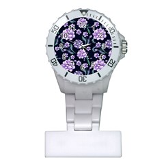 Elegant Purple Pink Peonies In Dark Blue Background Plastic Nurses Watch by augustinet