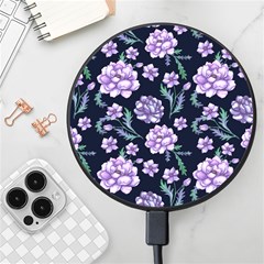 Elegant Purple Pink Peonies In Dark Blue Background Wireless Fast Charger(black) by augustinet