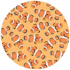 Fish Clownfish Orange Background Wooden Puzzle Round by Ravend