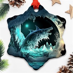 Sculpture Dinosaur Shark Frozen Winter Fantasy Snowflake Ornament (two Sides) by Ravend