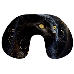 Ai Generated Cat Moon Feline Cute Travel Neck Pillow by Ravend