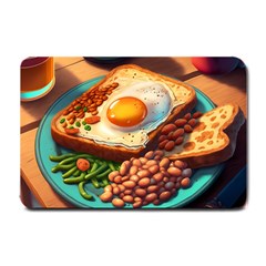 Ai Generated Breakfast Egg Beans Toast Plate Small Doormat by danenraven