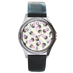 Pattern Pastel Drawing Art Round Metal Watch by Ravend