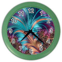 Feather Fractal Artistic Design Conceptual Color Wall Clock by Ravend