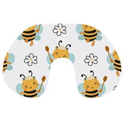 Art Bee Pattern Design Wallpaper Background Travel Neck Pillow by Ravend