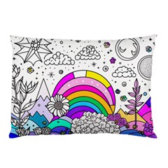 Rainbow Fun Cute Minimal Doodle Drawing Art Pillow Case by Ravend