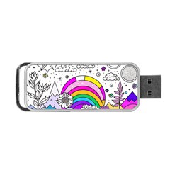 Rainbow Fun Cute Minimal Doodle Drawing Art Portable Usb Flash (one Side) by Ravend