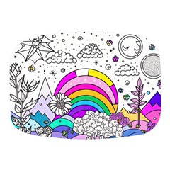 Rainbow Fun Cute Minimal Doodle Drawing Art Mini Square Pill Box by Ravend