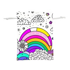 Rainbow Fun Cute Minimal Doodle Drawing Art Lightweight Drawstring Pouch (s) by Ravend