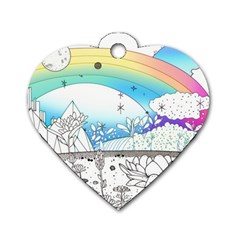 Rainbow Fun Cute Minimal Doodle Drawing Arts Dog Tag Heart (two Sides) by Ravend