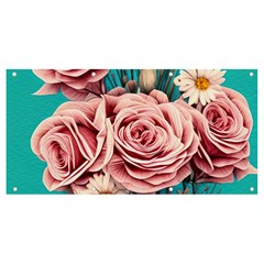 Coral Blush Rose On Teal Banner And Sign 8  X 4  by GardenOfOphir