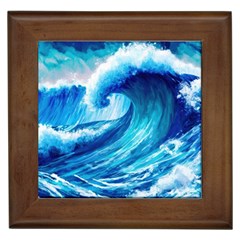 Tsunami Tidal Wave Ocean Waves Sea Nature Water Blue Painting Framed Tile by Ravend