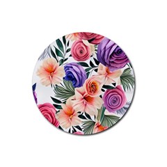 Country-chic Watercolor Flowers Rubber Round Coaster (4 Pack) by GardenOfOphir