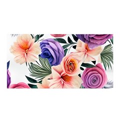 Country-chic Watercolor Flowers Satin Wrap 35  X 70  by GardenOfOphir