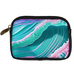 Pink Ocean Waves Digital Camera Leather Case by GardenOfOphir