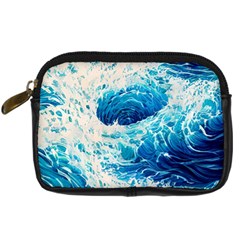 Abstract Blue Ocean Wave Ii Digital Camera Leather Case by GardenOfOphir