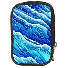 Blue Ocean Wave Watercolor Compact Camera Leather Case by GardenOfOphir