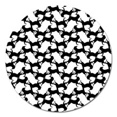 Playful Pups Black And White Pattern Magnet 5  (round) by dflcprintsclothing