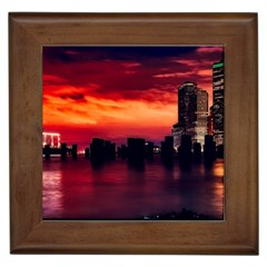 New York City Urban Skyline Harbor Bay Reflections Framed Tile by Jancukart