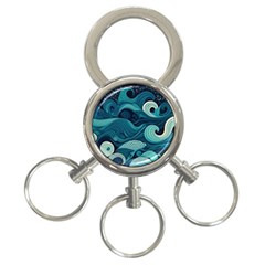 Waves Ocean Sea Abstract Whimsical Abstract Art 3-ring Key Chain by Pakemis