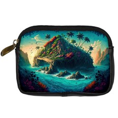 Tropical Island Paradise Ocean Sea Palm Trees Digital Camera Leather Case by Pakemis