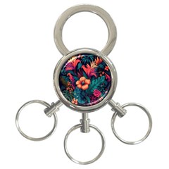 Tropical Flowers Floral Floral Pattern Pattern 3-ring Key Chain by Pakemis