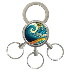 Waves Wave Ocean Sea Abstract Whimsical Abstract Art 3-ring Key Chain by Pakemis