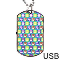 Colorful Whimsical Owl Pattern Dog Tag Usb Flash (two Sides) by GardenOfOphir