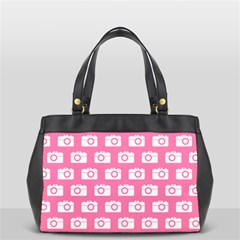 Pink Modern Chic Vector Camera Illustration Pattern Oversize Office Handbag (2 Sides) by GardenOfOphir